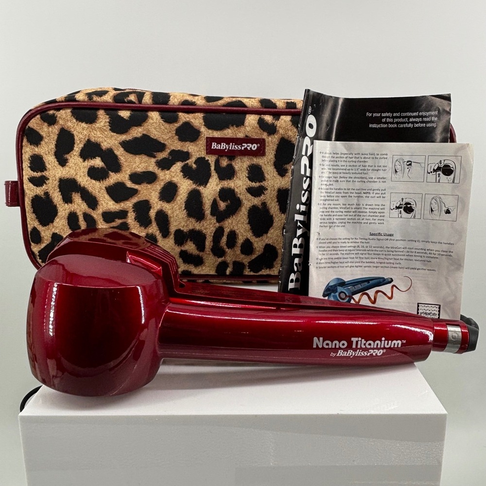 BaBylissPRO Nano Titanium MiraCurl Red Automatic Curler BABNTRHMC1 Leopard Case